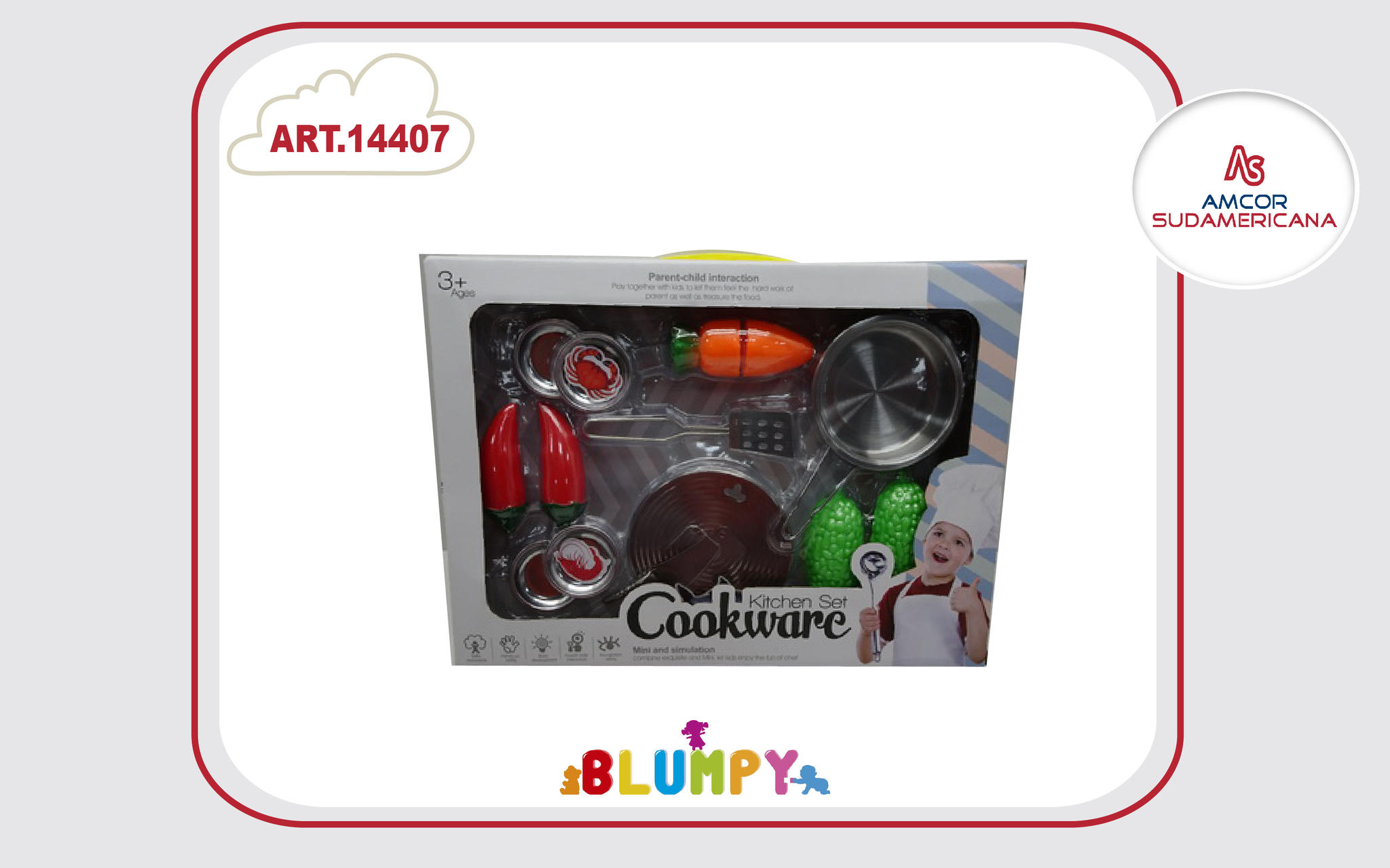 SET DE COCINA METAL MEDIANO CON CACEROLA, UTENSILLOS Y VEGETALES. EN CAJA