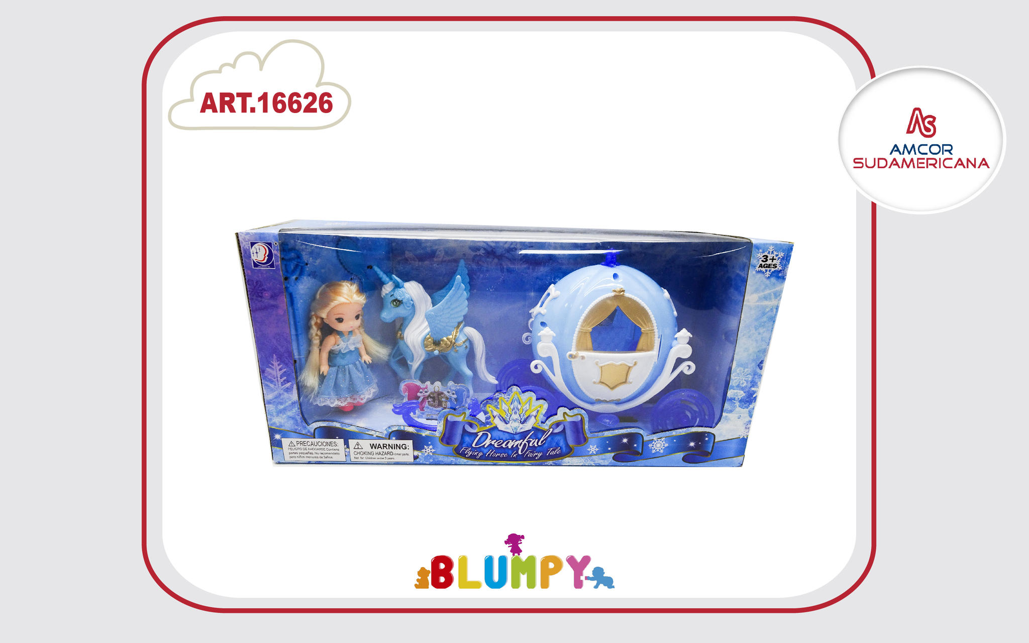 SET CARRUAJE CON PRINCESA Y UNICORNIO ALADO, SONIDO Y LUCES EN CAJA VISOR