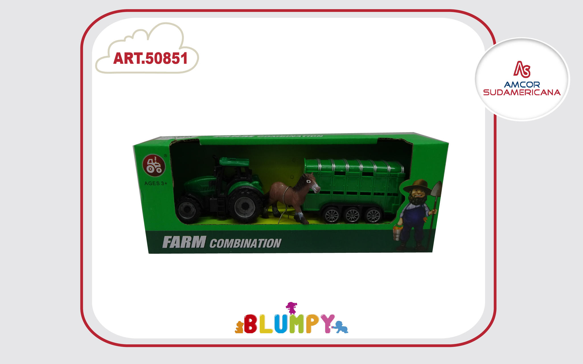 SET DE GRANJA CHICO CON TRACTOR Y REMOLQUE PARA CABALLOS EN CAJA VISOR