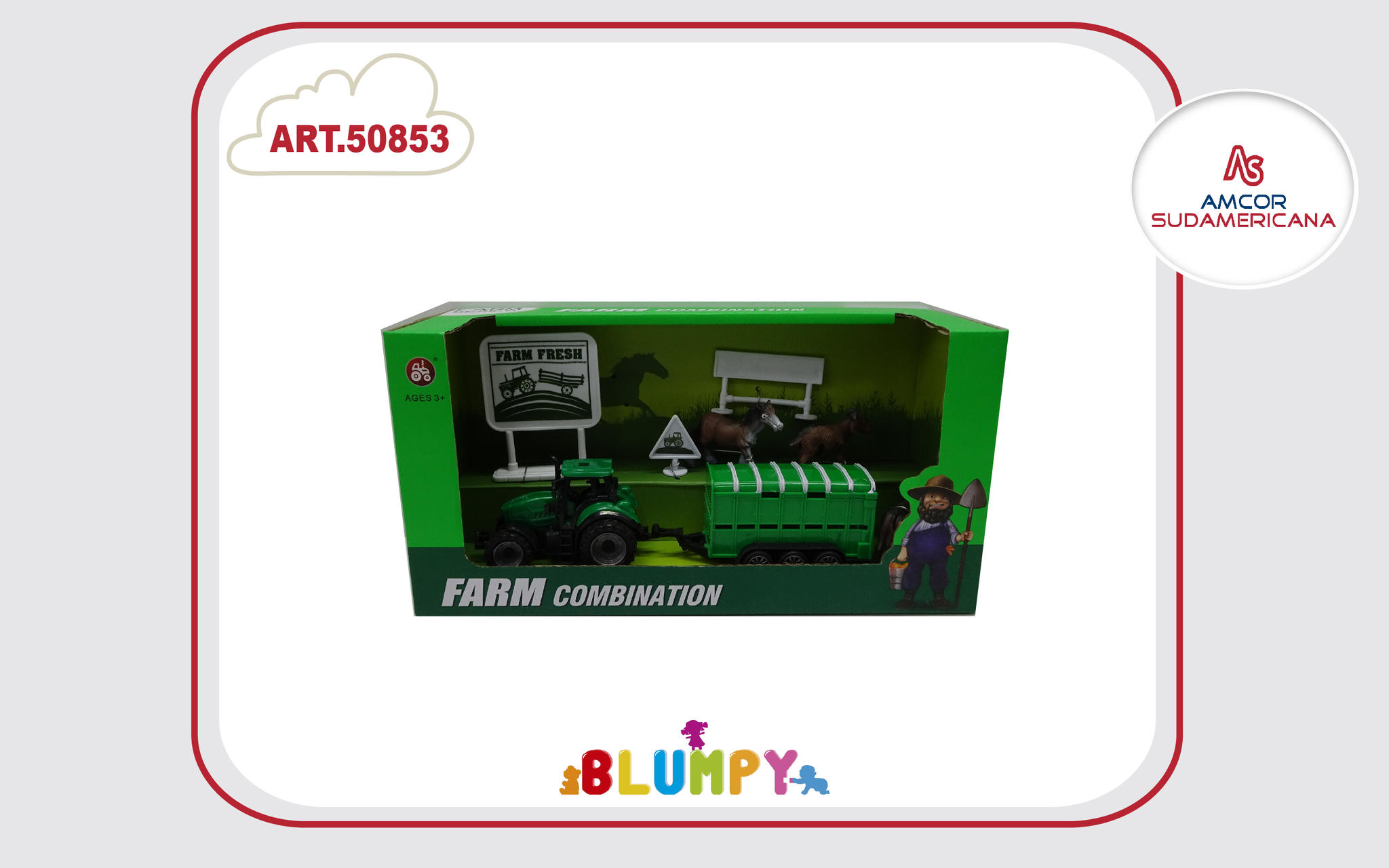 SET DE GRANJA MEDIANO  CON TRACTOR Y REMOLQUE PARA CABALLOS Y ACC.EN CAJA VISOR