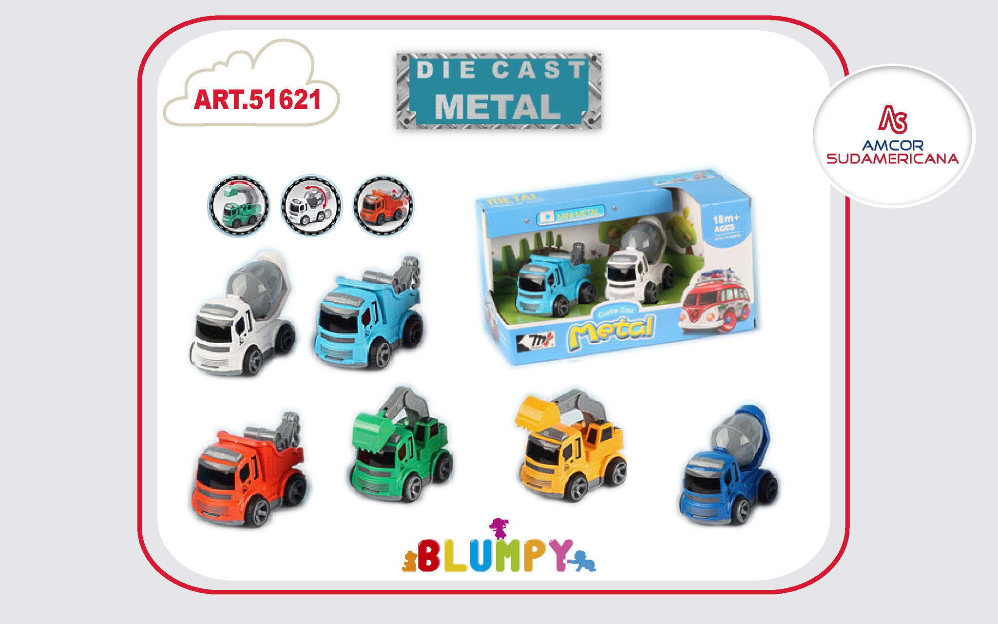 SET 2 CAMIONCITOS DE CONSTRUCCION A FRICCION DE METAL. EN CAJA VISOR.