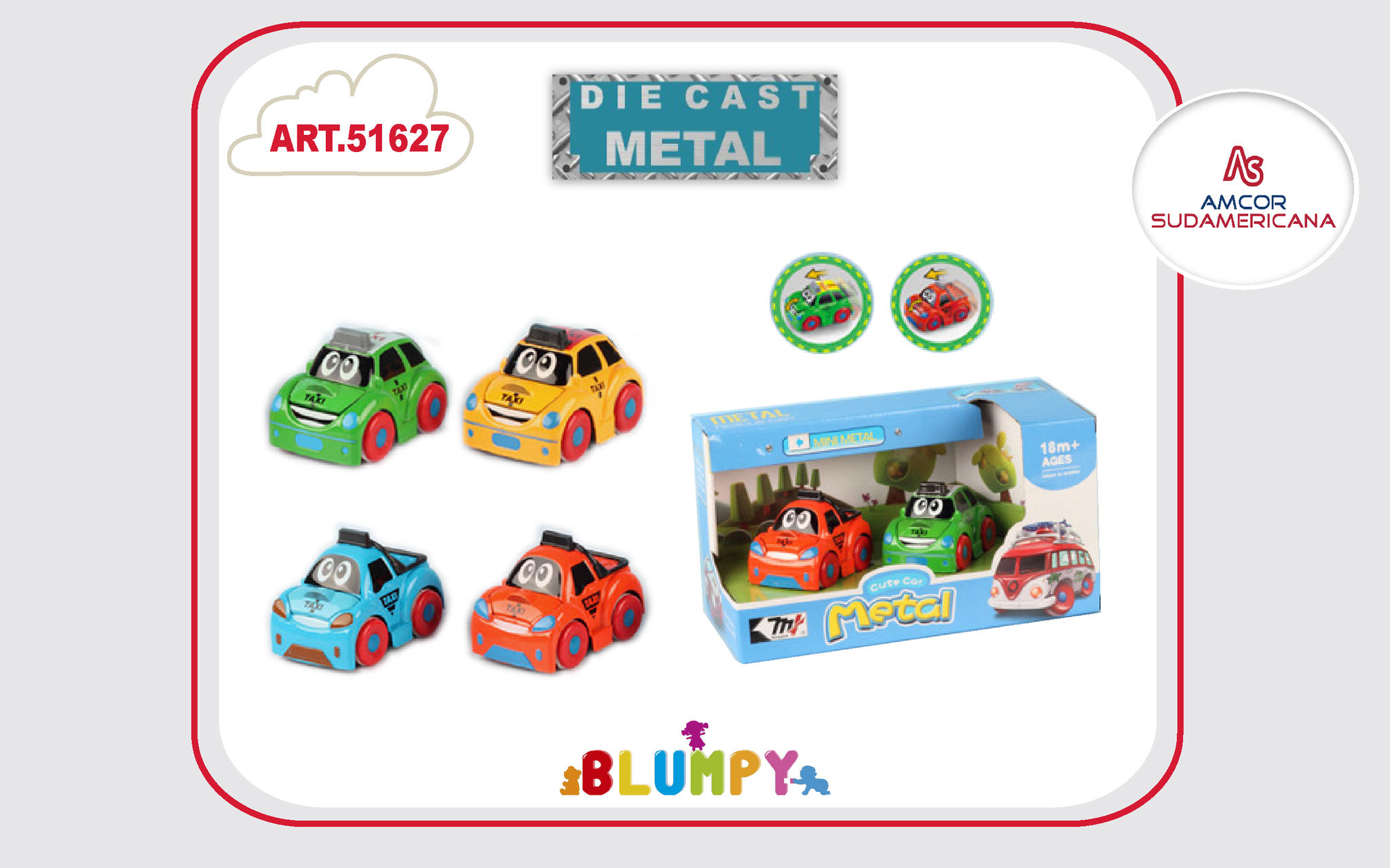SET 2 AUTITOS TAXI TOON  A FRICCION DE METAL EN CAJA VISOR