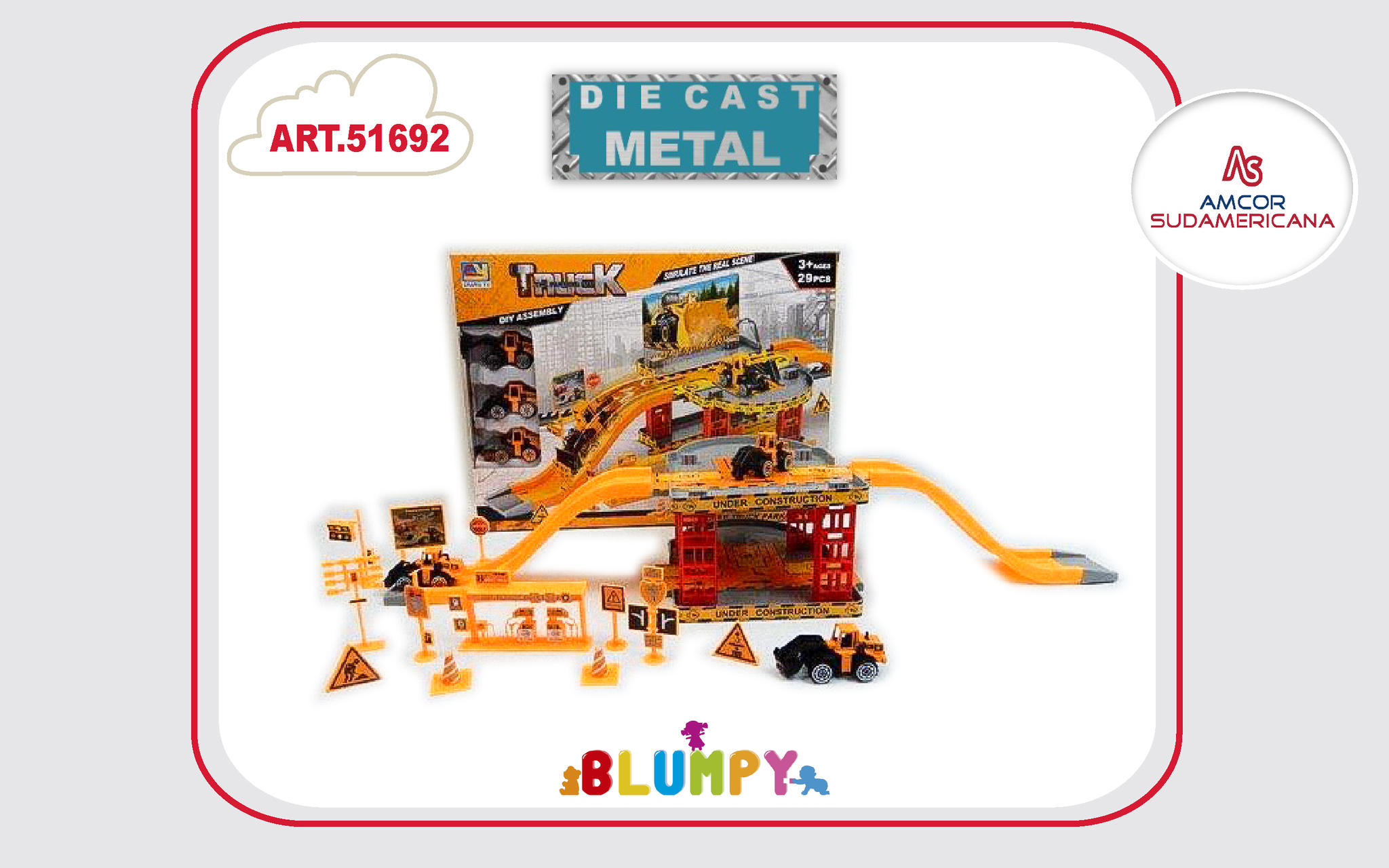PLAYSET DE CONSTRUCCION CON 3 VEHICULOS DE METAL Y ACCESORIOS EN CAJA