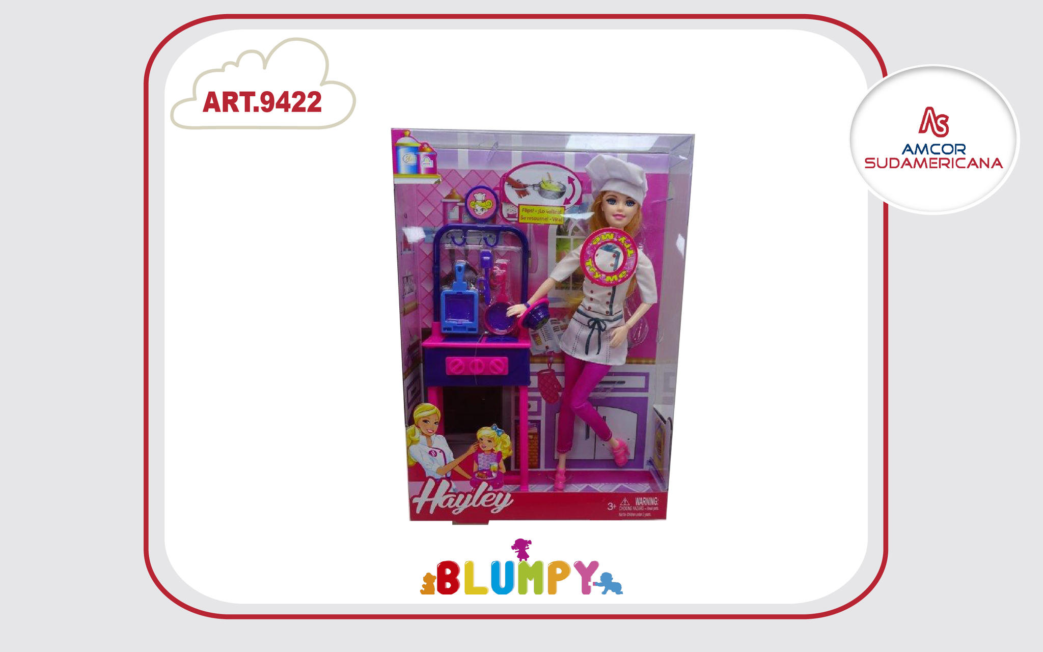 MUÑECA 30 CM ARTICULADA COCINERA TRYME  CON LUZ Y SONIDOS CON ACCESORIOS EN CAJA