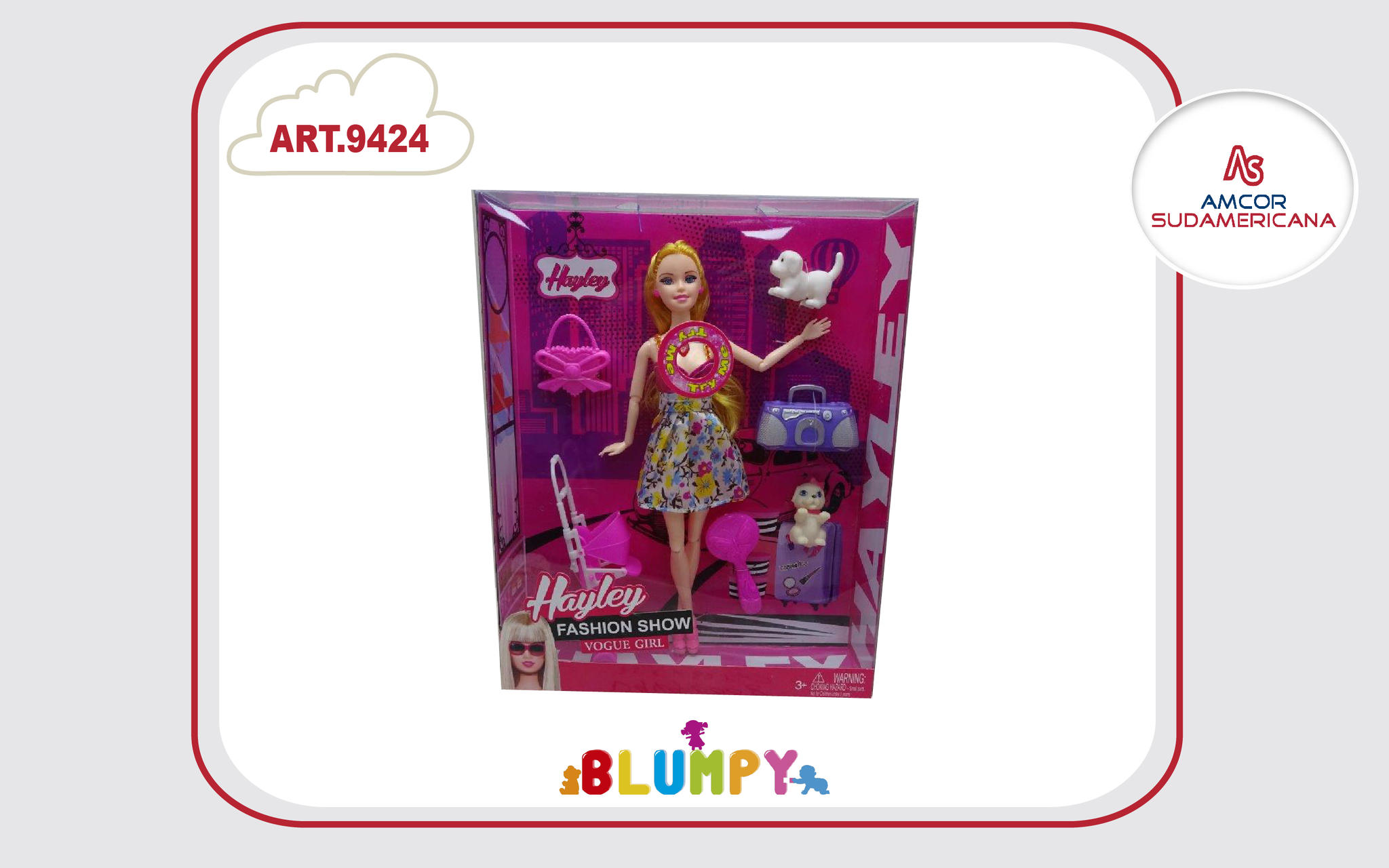 MUÑECA 30 CM ARTICULADA TRYME VIAJERA CON SUS MASCOTAS CON LUZ Y SONIDOS EN CAJA