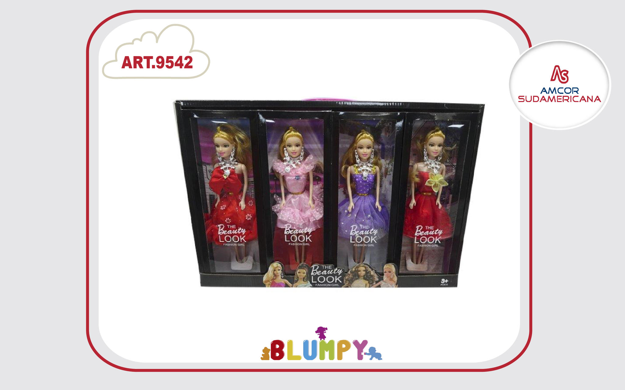 DISPLAY CON 4 MUÑECAS 30 CM DE FIESTA EN CAJA VISOR CON MANIJA.