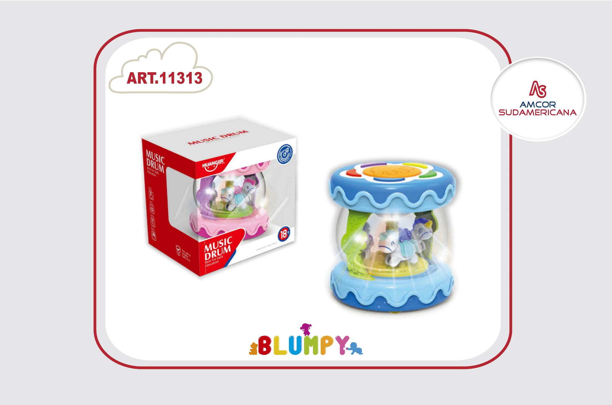 TAMBOR CALESITA PARA BEBES CON LUCES Y SONIDO DOS COLORES AZUL Y ROSA.  EN CAJA VISOR