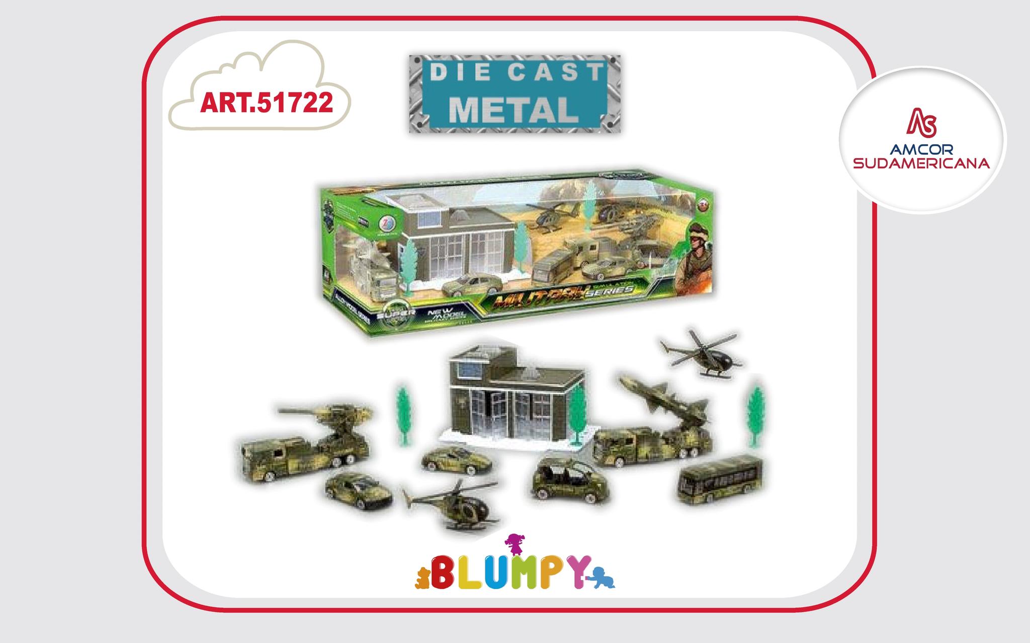 PLAYSET MILITAR CON 6 VEHICULOS Y HELICOPTERO DE METAL CON ACCESORIOS. EN CAJA VISOR