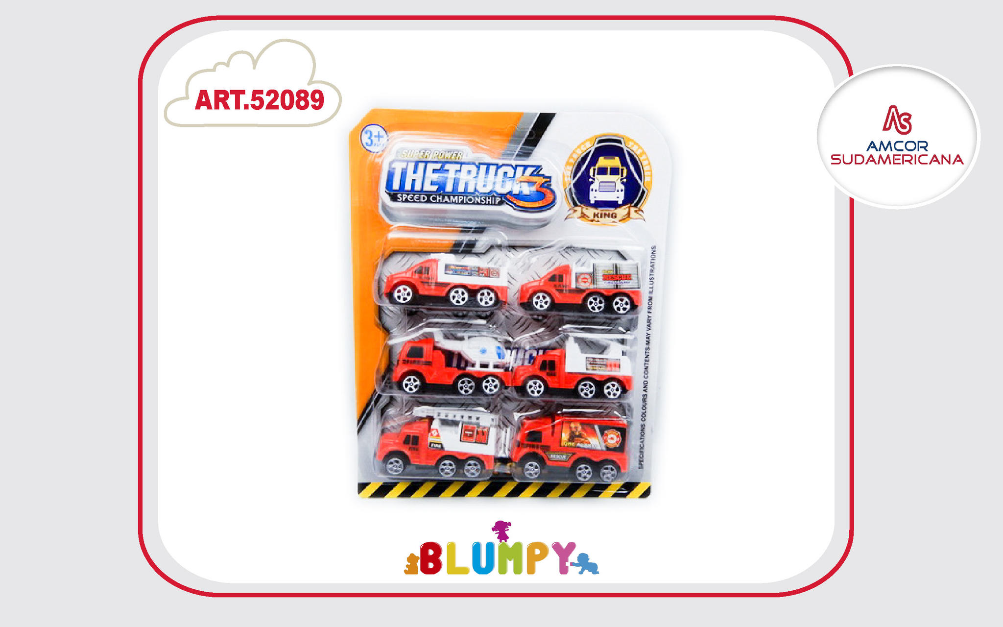 SET DE 6 CAMIONCITOS BOMBERO 8 CM  A FRICCION . EN BLISTER