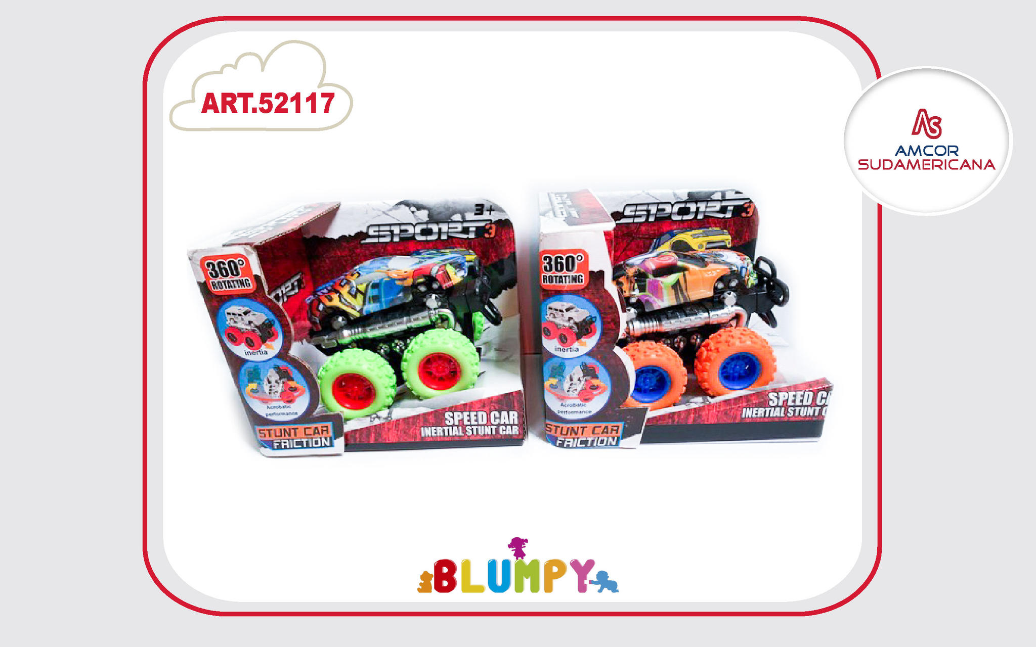 AUTO PATON MONSTER ACROBATICO 360° DE 13 CM A FRICCION DOS MODELOS EN ESTUCHE