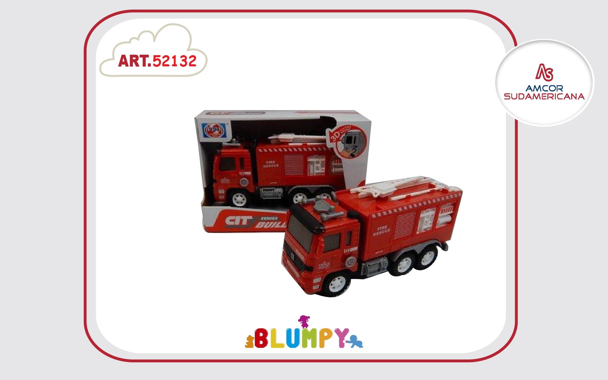CAMION DE BOMBERO A FRICCION CON LUZ Y SONIDO 20 CM.  EN ESTUCHE