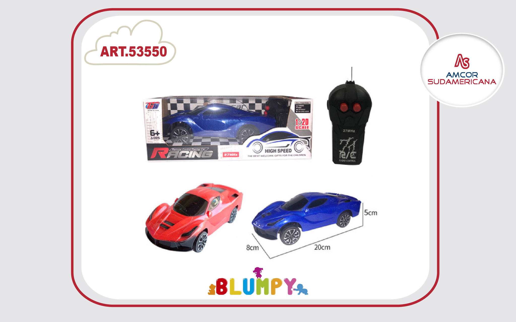 AUTO DEPORTIVO A CONTROL REMOTO  2 CANALES, DOS MODELOS.  EN CAJA VISOR 20 CM