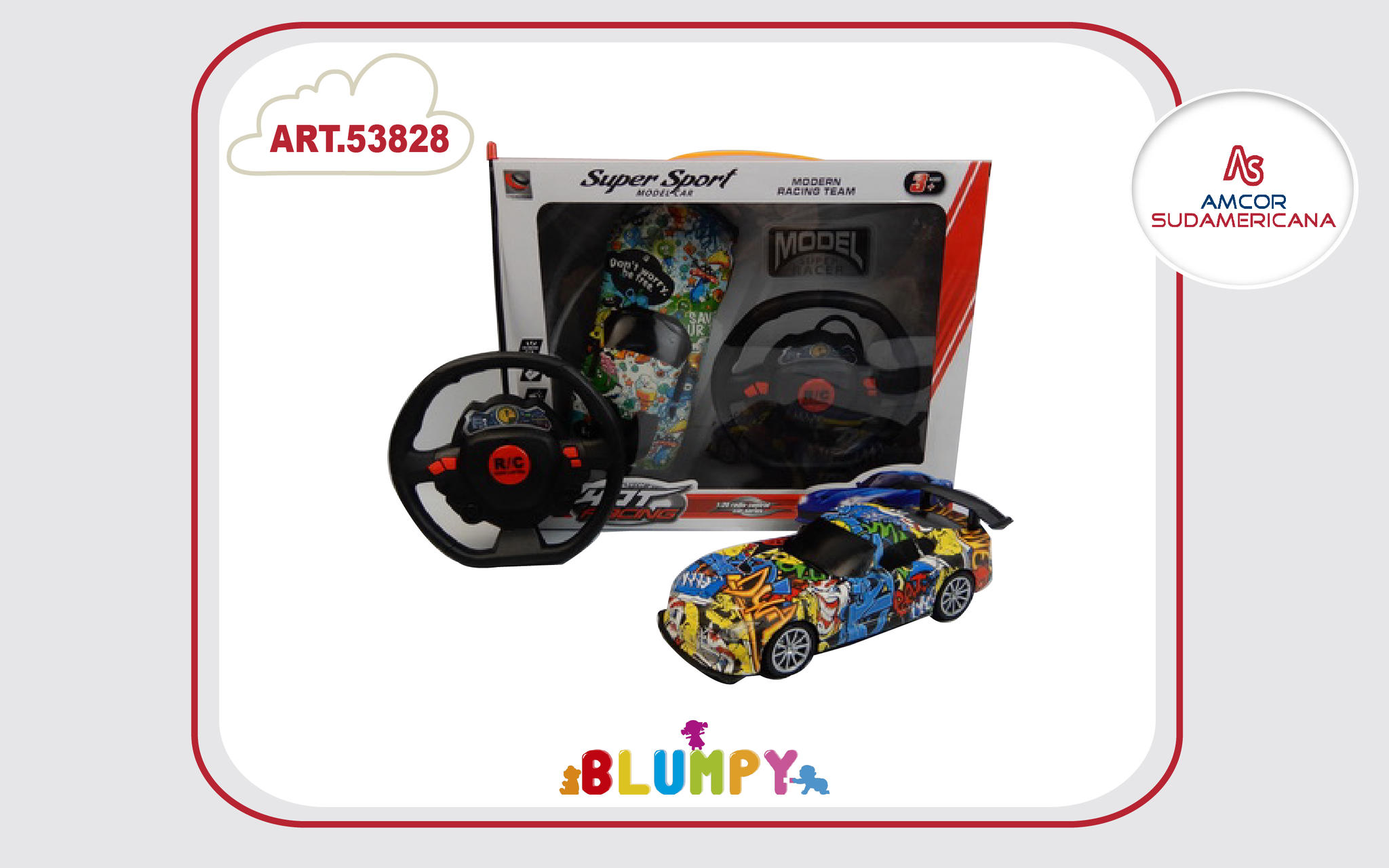 AUTO CARRERA COTROL REMOTO C/VOLANTE FULL 20 CM CON LUZ . EN CAJA VISOR