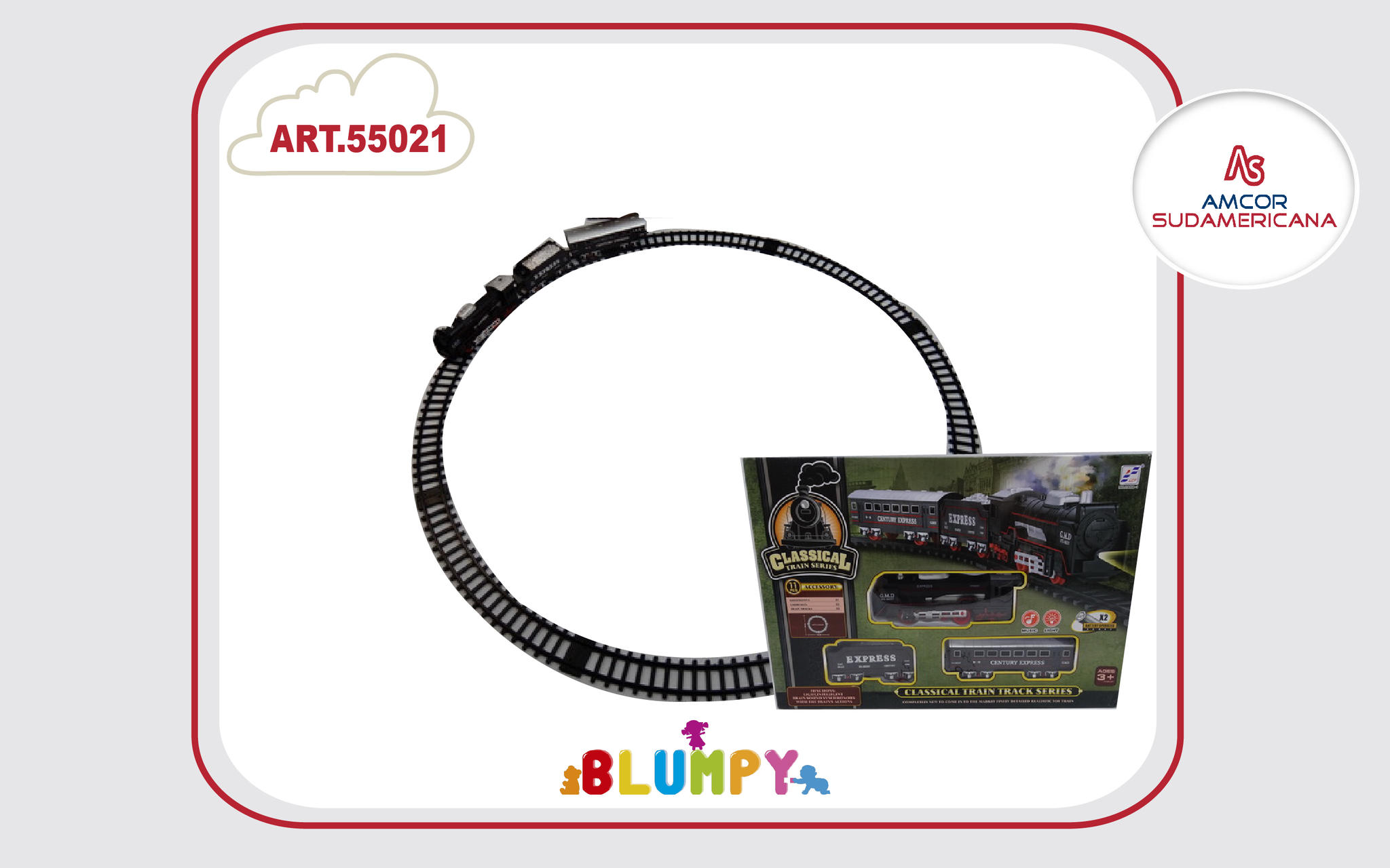 SET TREN CLASICO MEDIANO CON LUZ Y SONIDO 11PCS. EN CAJA VISOR