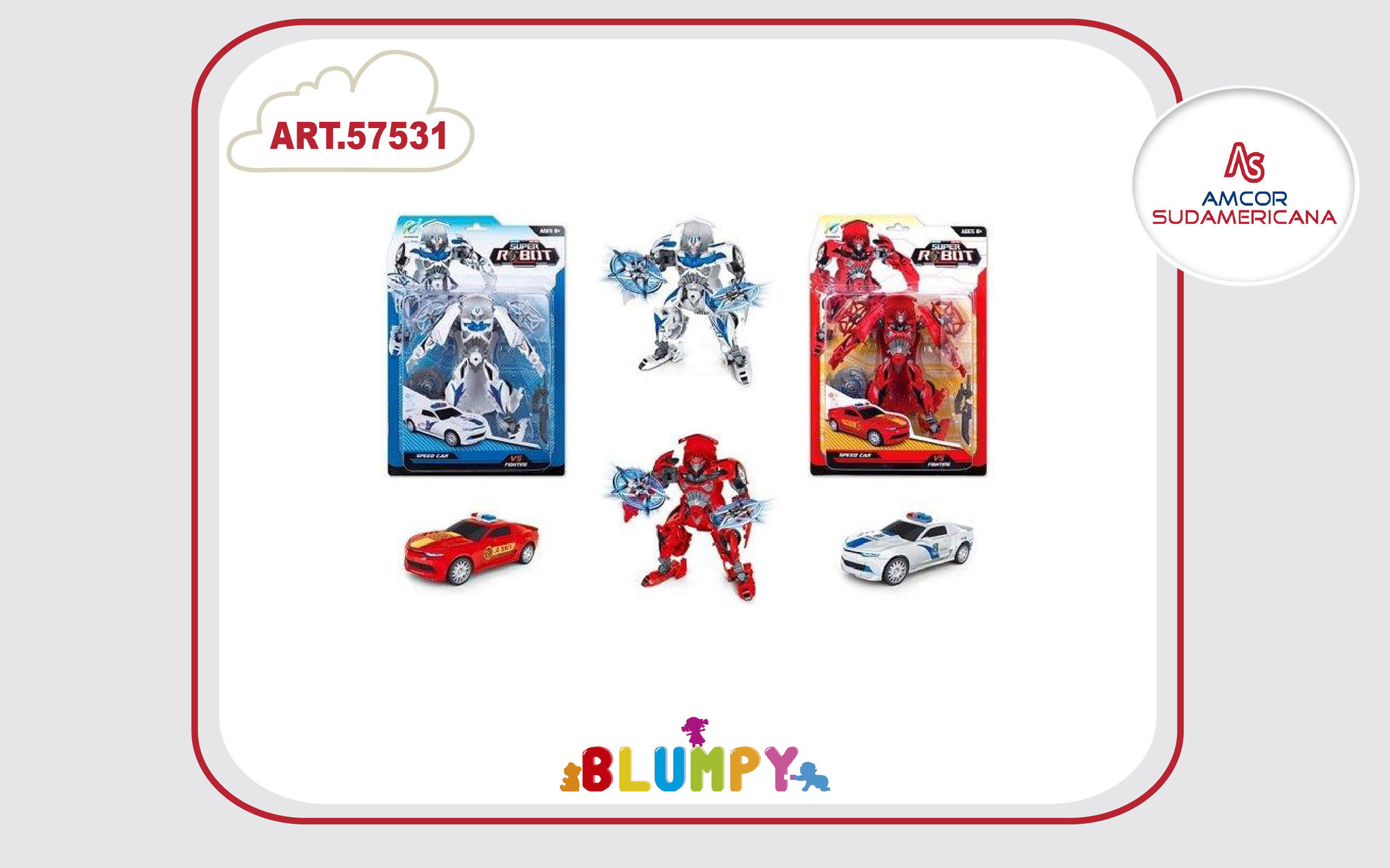 TRANSFORMER 2 MODELOS AUTO POLICIA Y BOMBERO CON LUZ Y SONIDO EN BLISTER