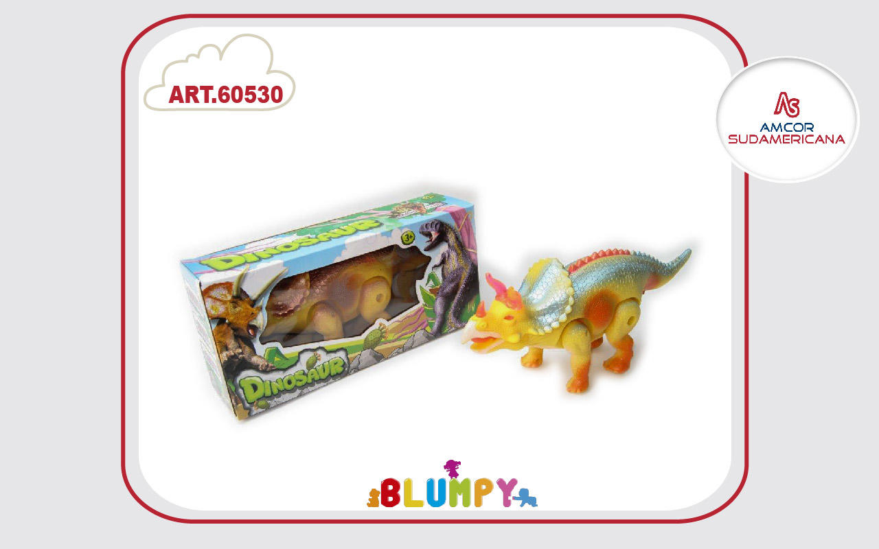 DINOSAURIO TRICERATOPS A PILA CON LUZ, SONIDO Y MOVIMIENTO DE 26 CM. EN CAJA VISOR