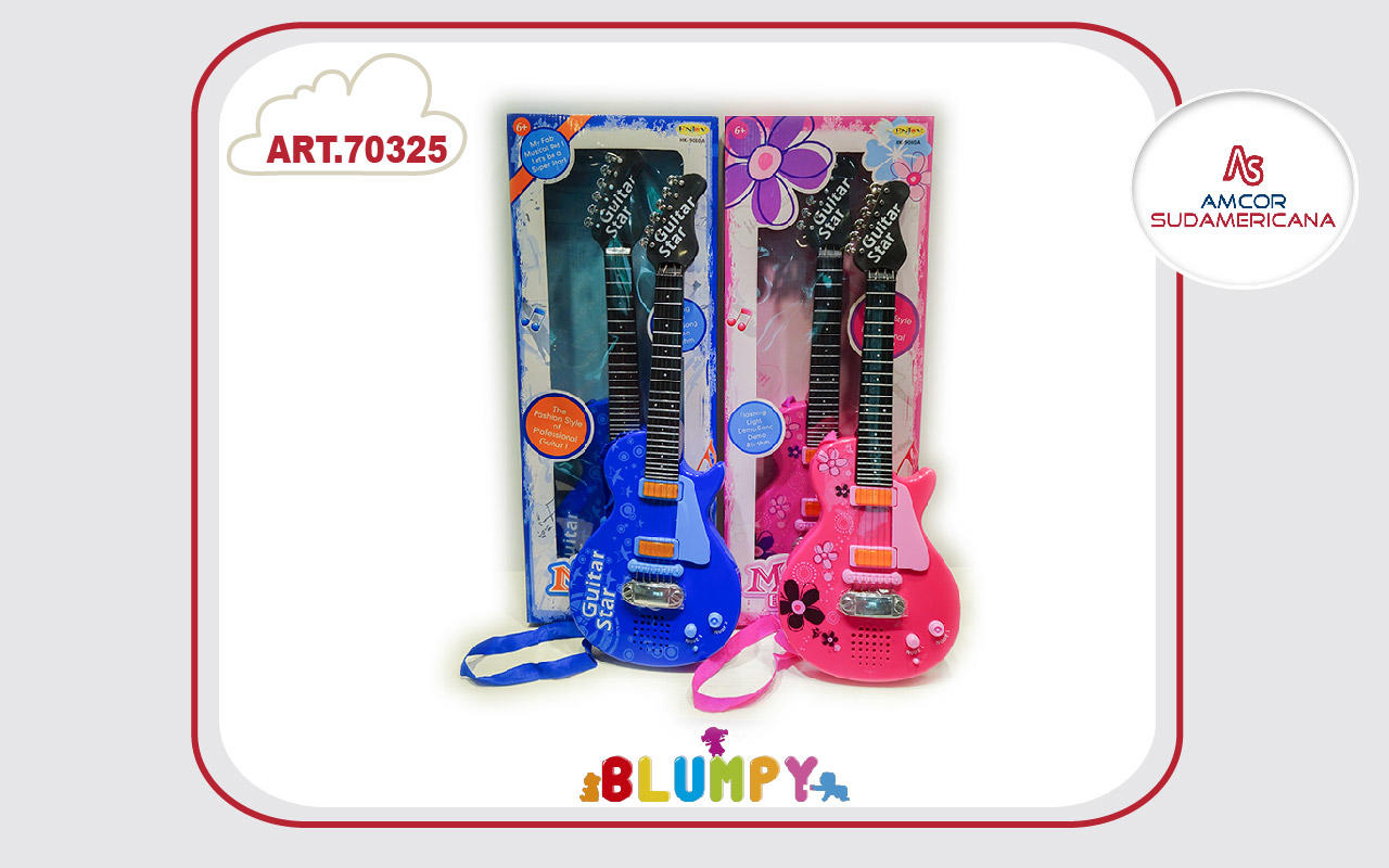 GUITARRA ROCKERA A PILA CON LUZ Y SONIDOS  P/COLGAR 2 COLORES EN CAJA VISOR
