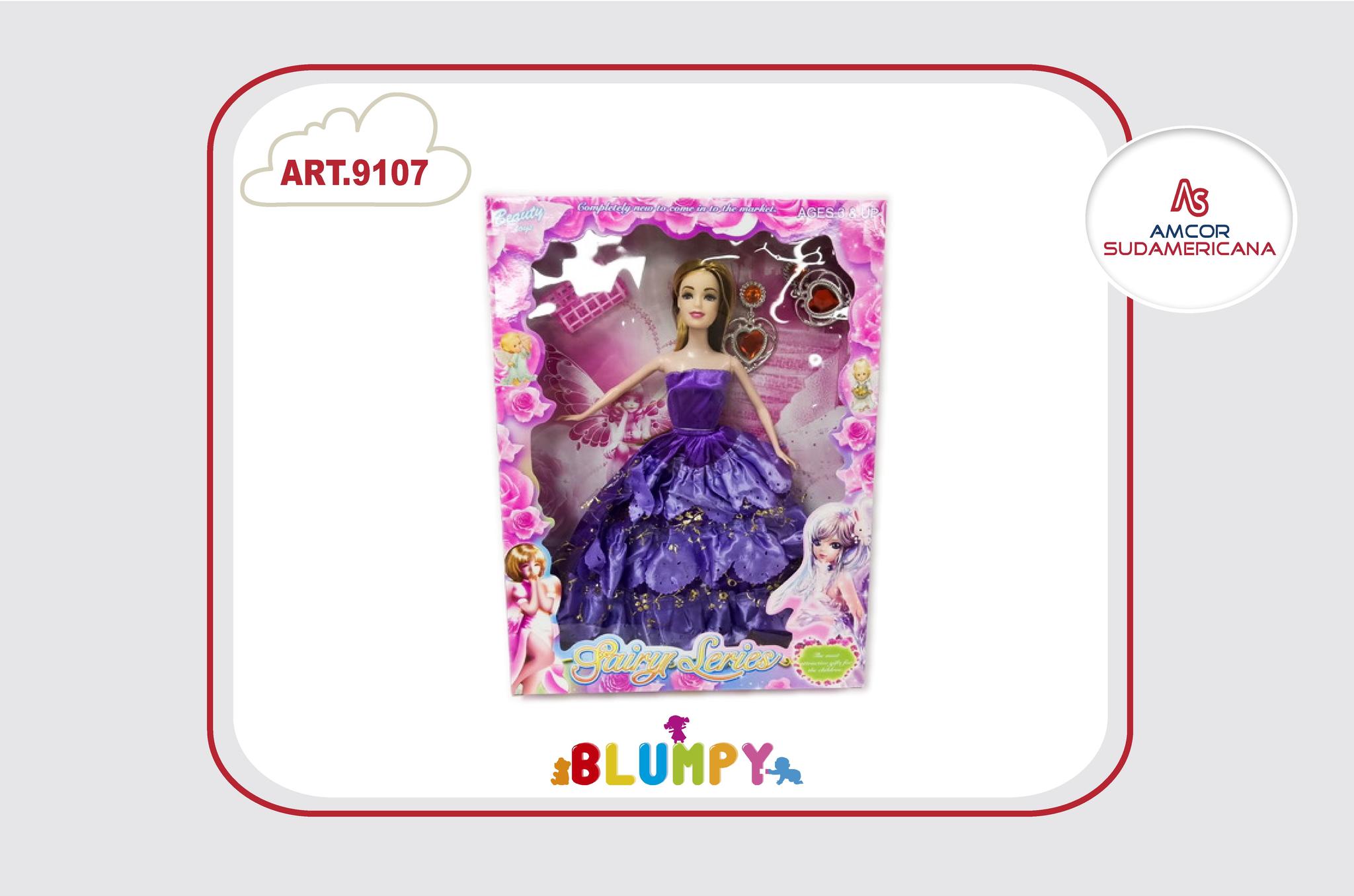 MUÑECA 30 CM PRINCESA CON VESTIDO VIOLETA DE NOCHE Y ACCESORIOS  EN CAJA VISOR