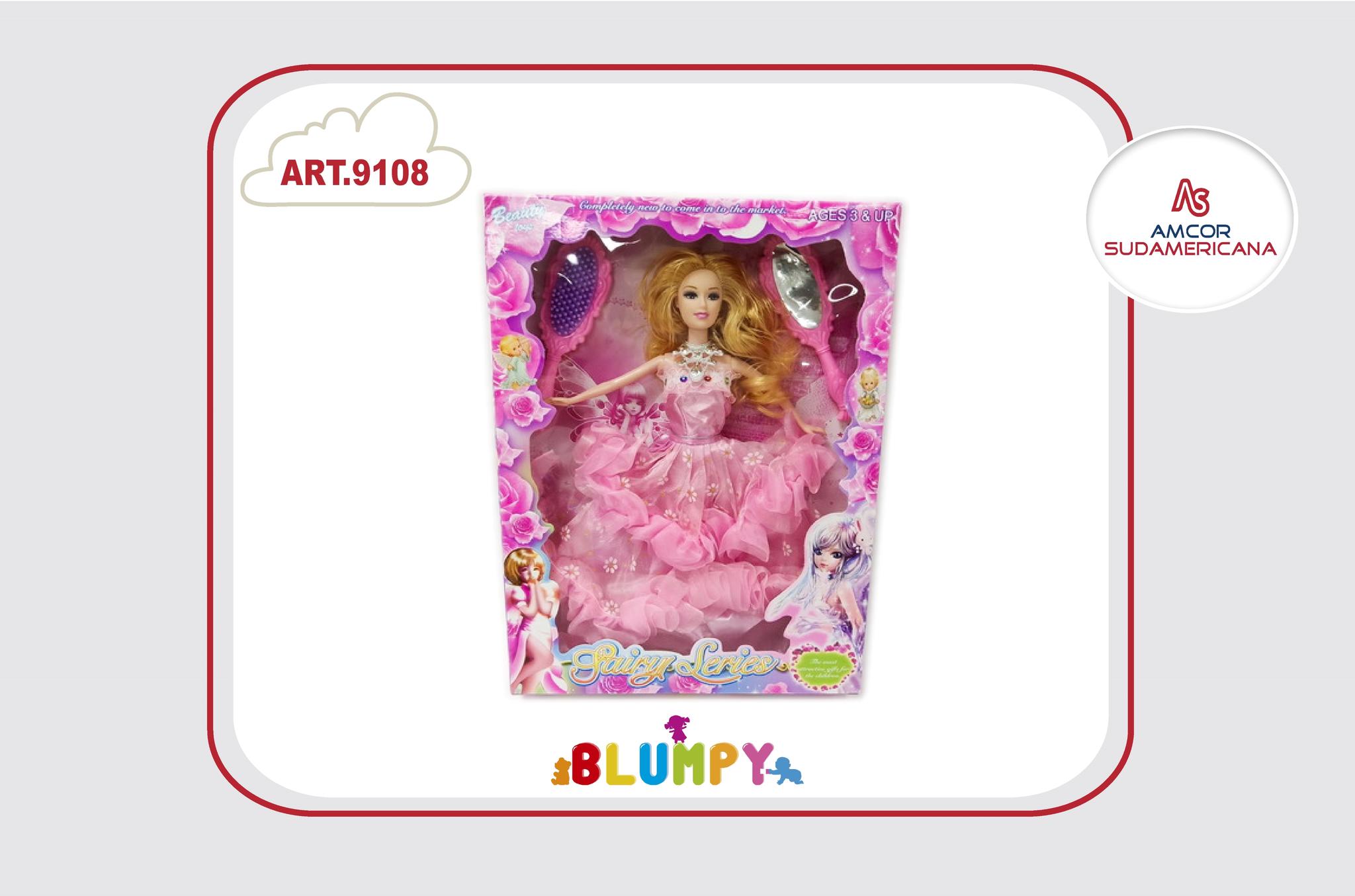 MUÑECA 30 CM PRINCESA CON VESTIDO ROSA DE NOCHE Y ACCESORIOS EN CAJA VISOR
