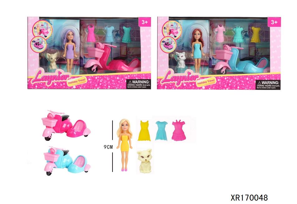 SET DE MUÑECA EN MOTO C/MASCOTA Y ACCESORIOS. 2 MODELOS
