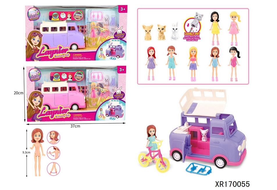 SET MUÑECA CON AUTO, BICI Y ACCESORIOS. 2 COLORES