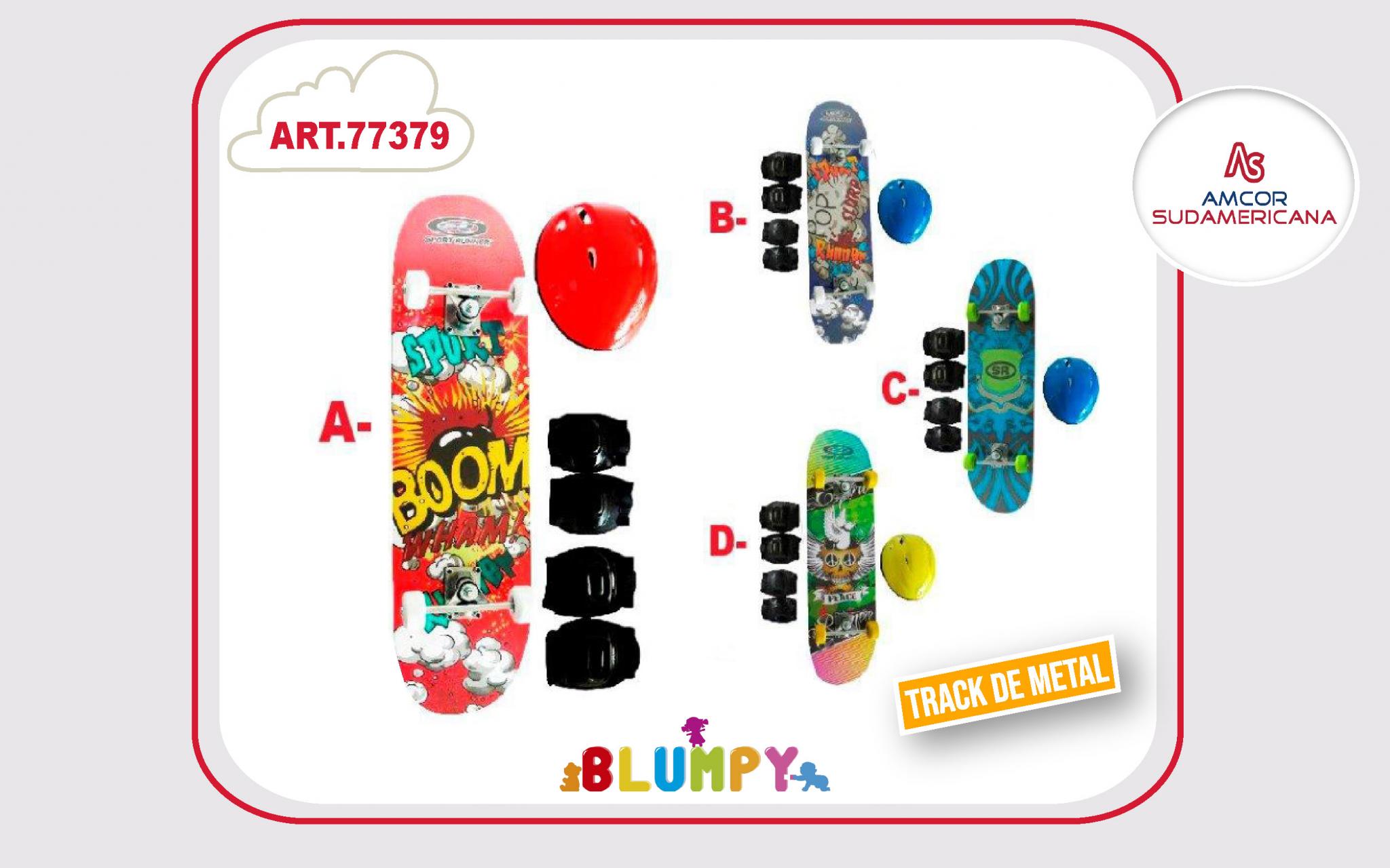 SET SKATE CON CASCO, CODERAS, RODILLERAS EN TRES DISEÑOS EN BOLSA MOCHILA. 8 CAPAS. 80CM.