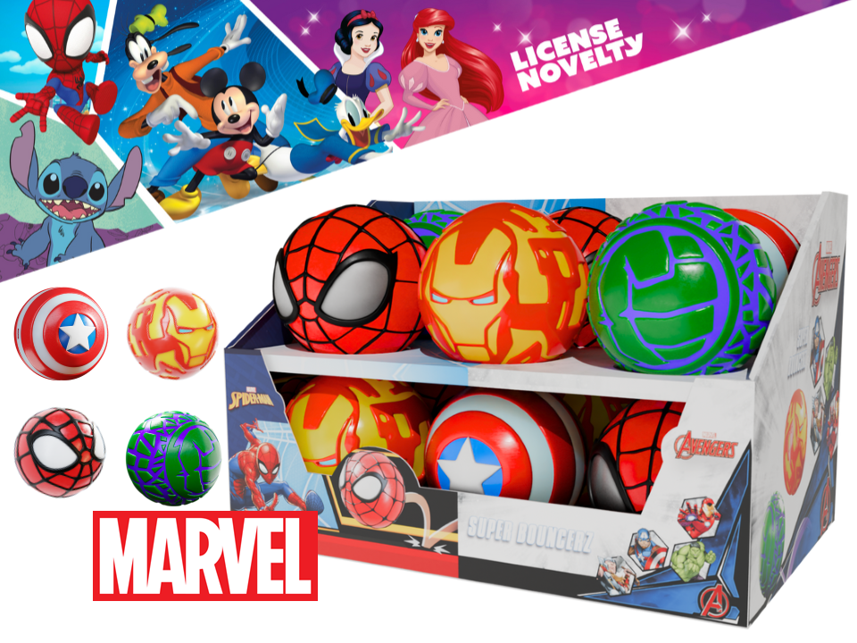 DISPLAY X 12 MARVEL SUPER PELOTAS DE GOMA DE FÁCIL AGARRE. 4 ESTILOS