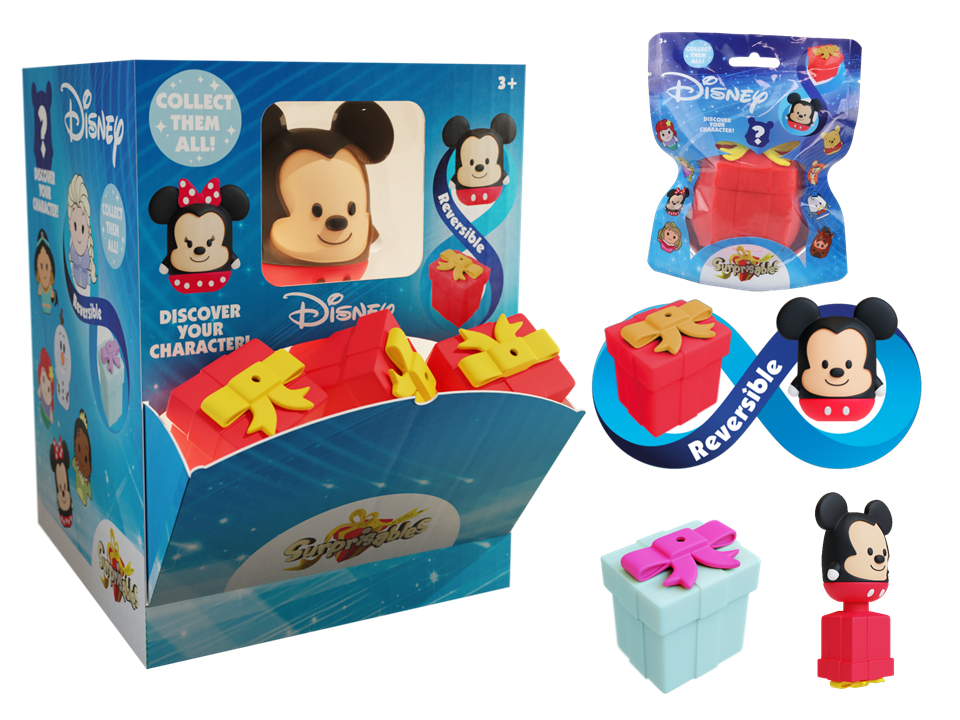 DISPLAY X 24  DISNEY CAJA DE REGALO SORPRESA. REVERSIBLE 2 EN 1 - 12 PERSONAJES PARA COLECCIONAR
