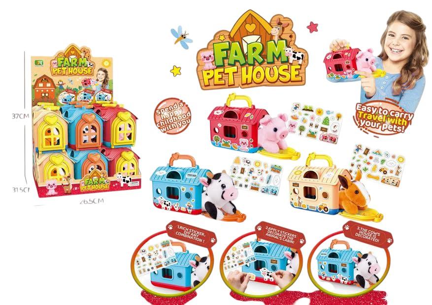 DISPLAY X 12 ANIMALES DE LA GRANJA DE PELUCHE, CON TRANSPORTADORA Y STICKERS. VARIOS MODELOS