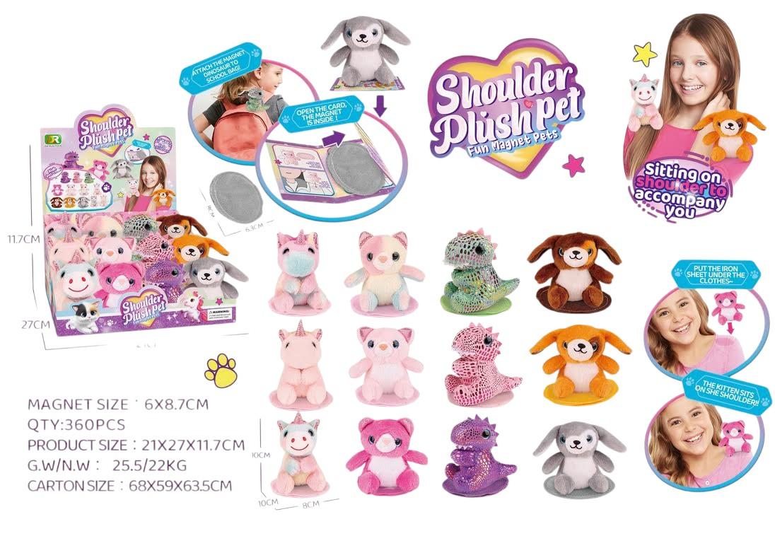 DISPLAY X 12 ANIMALES DE PELUCHE CON IMAN PARA PONER EN EL HOMBRO. VARIOS MODELOS