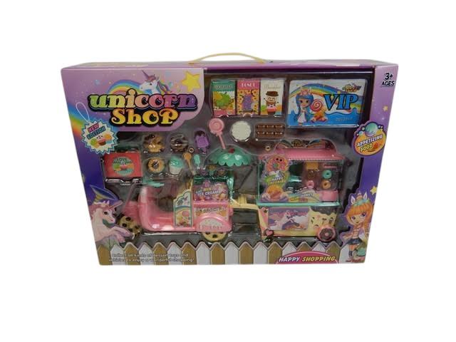 UNICORN SHOP: MOTO CON CARRITO DE VENTA DE HELADOS. EN CAJA VISOR