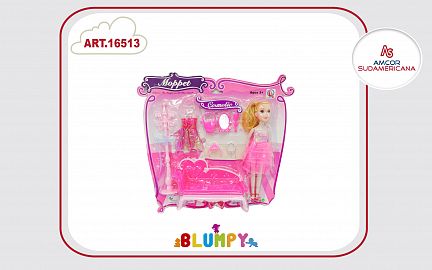 SET MUÑECA CON MOBILIARIO Y ACCESORIOS EN BLISTER