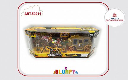 SET  WILD WEST CON CARRUAJE Y FIGURAS EN CAJA VISOR