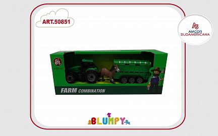 SET DE GRANJA CHICO CON TRACTOR Y REMOLQUE PARA CABALLOS EN CAJA VISOR