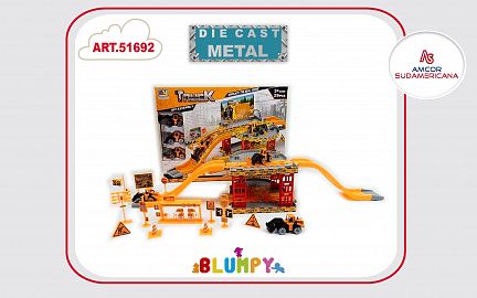 PLAYSET DE CONSTRUCCION CON 3 VEHICULOS DE METAL Y ACCESORIOS EN CAJA