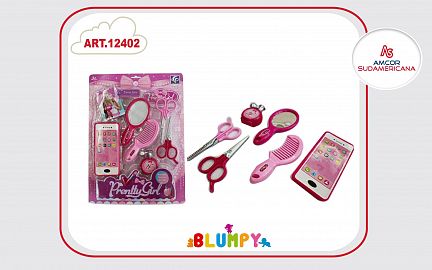 SET DE BELLEZA CON CELULAR. PEINE, CEPILLO, ESPEJO,  PERFUME Y ACCESORIOS. EN BLIST