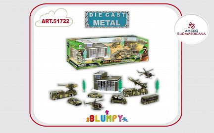 PLAYSET MILITAR CON 6 VEHICULOS Y HELICOPTERO DE METAL CON ACCESORIOS. EN CAJA VISOR