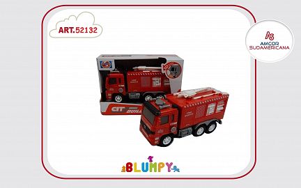 CAMION DE BOMBERO A FRICCION CON LUZ Y SONIDO 20 CM.  EN ESTUCHE