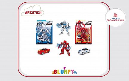 TRANSFORMER 2 MODELOS AUTO POLICIA Y BOMBERO CON LUZ Y SONIDO EN BLISTER