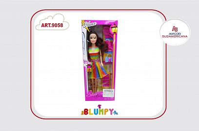 MUÑECA 30 CM FASHION CON ACCESORIOS DE TENIS  EN CAJA VISOR