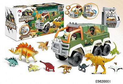 SET JURASICO C/ LUZ Y SONIDO VEHICULO + DINOSAURIOS