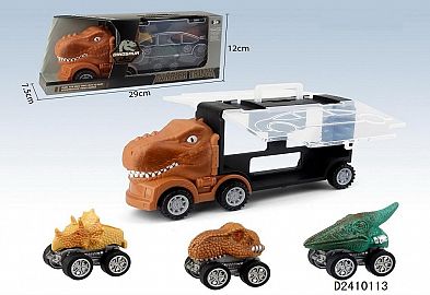 SET DE CAMION T-REX  CON VEHICULOS DINO.RUEDA LIBRE