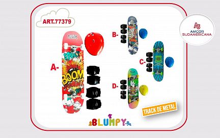 SET SKATE CON CASCO, CODERAS, RODILLERAS EN TRES DISEÑOS EN BOLSA MOCHILA. 8 CAPAS. 80CM.