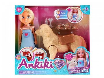 MUÑECA ANKIKI CON PERRO Y MASCOTAS. EN CAJA VISOR